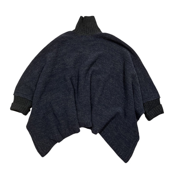 Harley of Scotland Boucle Wool Navy Gray Sleeved Poncho Cardigan Womens OS - Picture 2 of 13